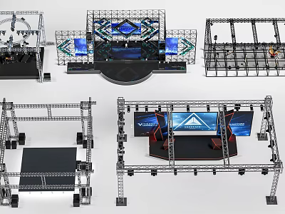 Modular Truss Structures For Stage Setup With LED Screens And Lighting Equipment 3d model