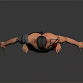 Shirtless Man 3D Render With Red Shorts Arm Armor Tattoos Standing On Gray Background