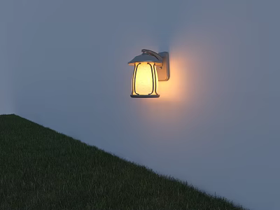 Outdoor Wall Lamp Illuminating Exterior Wall With Warm Light And Green Grass 3d model