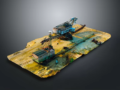 Industrial Construction Site Model With Crane Building And Sandy Terrain Details 3d model