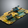 Industrial Construction Site Model With Crane Building And Sandy Terrain Details