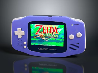 Purple Game Boy Advance Handheld Gaming Entertainment Device With Zelda The Minish Cap 3d model