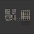 Whimsical Cartoon Town Scene With Various Multi Story Buildings And Urban Design