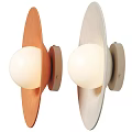 Two Modern Wall Lamps With Round Orange And Gray Shades And White Globe Lights