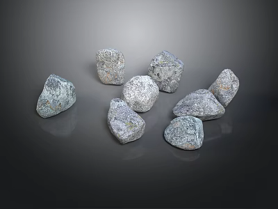 Several Natural Gray Stones With Rough Surface Texture On Dark Background 3d model