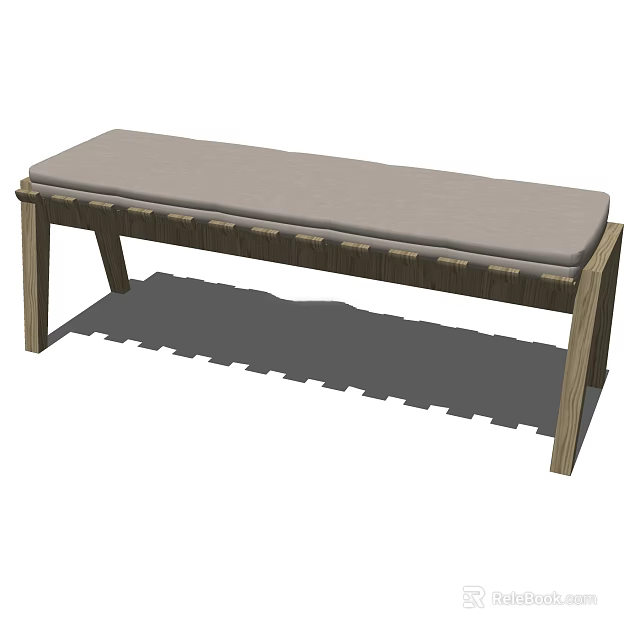 Modern Wooden Sofa Bench With Gray Padded Seat And Simple Design 3d model 