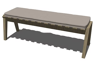 Modern Wooden Sofa Bench With Gray Padded Seat And Simple Design 3d model