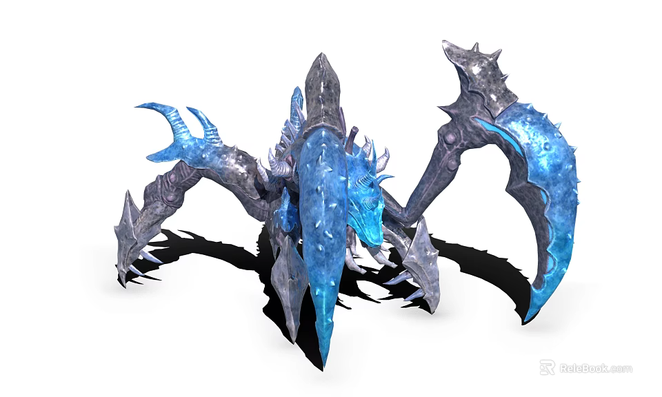 Fantasy Mythical Character And Creature Featuring Detailed Blue Spiky Limbs Crystal Wings 3d model 