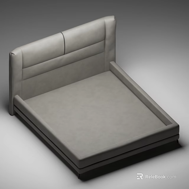 Modern Double Bed with Gray Leather Headboard and Minimalist Interior Design 3d model