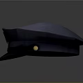 Blue Uniform Hat With Badge Black Brim And Gold Button Detail