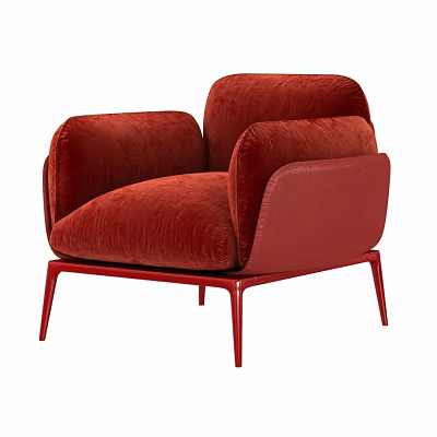 Red Velvet Single Sofa With Modern Design And Stylish Metal Legs 3d model