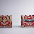 Ornate Decorative Vintage Chests Red With Blue And Gold Patterns And Golden Lock