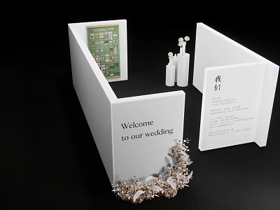 Welcome to Our Wedding Invitation with Floral Wreath and Small Bottles 3d model