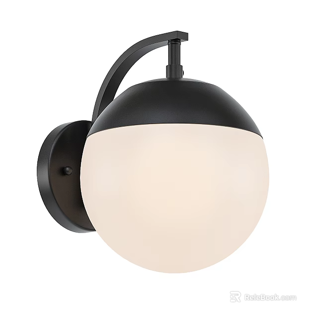 Modern Black Wall Sconce with White Spherical Shade for Interior Lighting 3d model