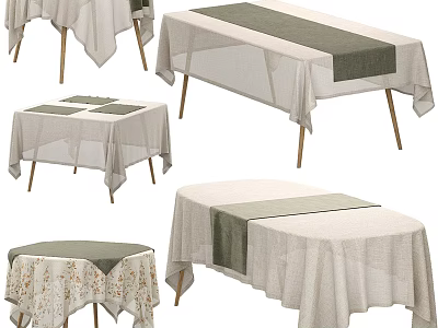 Various Beige And Dark Green Tablecloths For Rectangular Round Square Tables With Floral Design 3d model