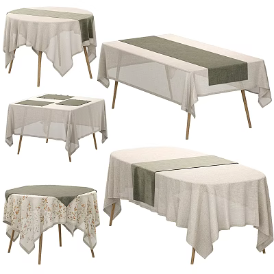 Various Beige And Dark Green Tablecloths For Rectangular Round Square Tables With Floral Design 3d model