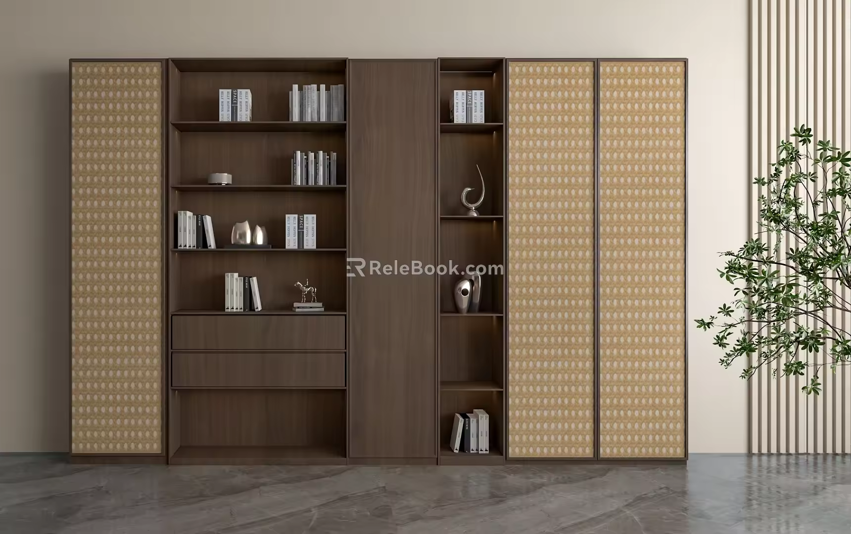 Middle Style Bookcase Decorative Cabinet 3d model