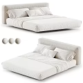 Minimalist Beige Double Bed With Soft Linen Mattress And Decorative Pillows