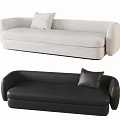 Modern Three Seater Sofas Light Gray Fabric And Black Leather With Cushions 3d model
