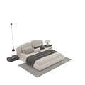 Modern Single Bed With Upholstered Headboard Gray Pillows And Throw Blanket 3d model