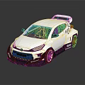 White Modified Race Car With Sporty Exterior Rear Spoiler And Decals