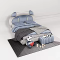 Cute Panda Shaped Kids Bed With Blue Polka Dot Pillows And Plush Toy On Rug