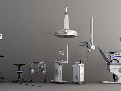 Advanced Medical Equipment for Operating Room With Surgical Lamp Operating Table and Cart 3d model