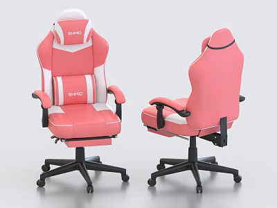 Pink And White Ergonomic Gaming Office Chair With High Back And Armrests 3d model