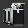 Vintage Camera With Silver And Black Body Large Lens On Gray Background