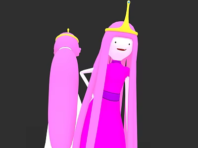 Two Game Anime Characters With Pink Long Hair Yellow Crown And Purple Sash Pink Dress 3d model