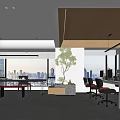 Modern Public Office Space With Large Windows City View Desks Chairs And Green Plant