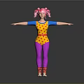 3D Character With Pink Pigtails Yellow Star Jumpsuit Blue Sleeves Purple Leggings And Arms Outstretched