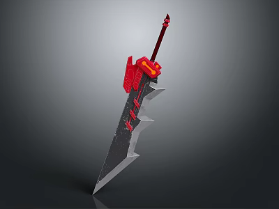 Red Accented Sharp Blade Weapon With Modern Design And Metallic Finish 3d model