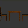 Rectangular Brown Wooden Dining Table With Two Backrest Chairs And Vertical Slats