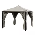 Outdoor Garden Gazebo Design With Gray Canopy Black Pillars And Tied Curtains