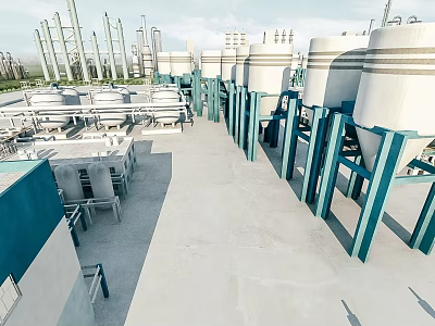 Industrial Plant Facility With Large Storage Tanks Piping Systems And Steel Structures 3d model