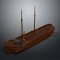 Brown Wooden Sailboat Model With Two Masts And Deck Structures On Gray Background 3d model