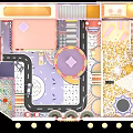 Colorful Amusement Park Playground With Roundabout Paths Buildings Seats And Ball Pit