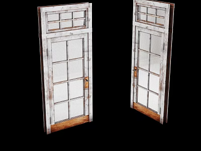 Vintage Wooden Swing Doors With Glass Panels And Metal Handles 3d model
