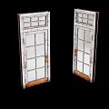 Vintage Wooden Swing Doors With Glass Panels And Metal Handles