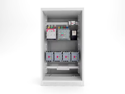 Industrial Electrical Control Cabinet with Circuit Breakers and Control Panel Components 3d model