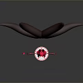3D Character Design With Red Black Attire Large Wings Horned Headdress Staff On White Base
