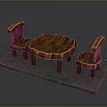 Wooden Round Table and Two Chairs Dining Set with Natural Rustic Design 3d model