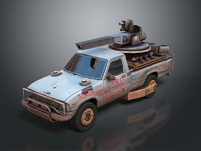 Worn Out Truck With Graffiti And Roof Mounted Mechanical Device In Post Apocalyptic Style 3d model
