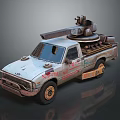 Worn Out Truck With Graffiti And Roof Mounted Mechanical Device In Post Apocalyptic Style