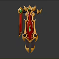 Elegant Red Shield With Golden Ornaments Green Gemstones And Decorative Patterns