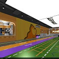 Indoor Playground With Colorful Floor Track Climbing Wall And Sport Silhouettes