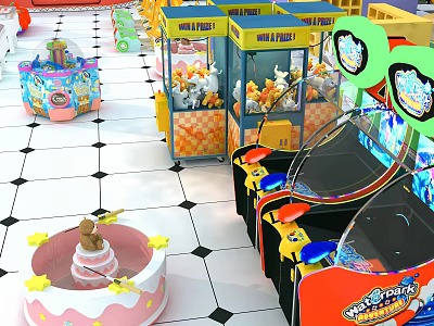 Colorful Entertainment Appliances In Indoor Game Area Featuring Prize Claw And Arcade Machines 3d model