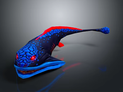3D Rendered Fantasy Fish With Dark Blue Body Red Accents Blue Spots And Long Tail 3d model