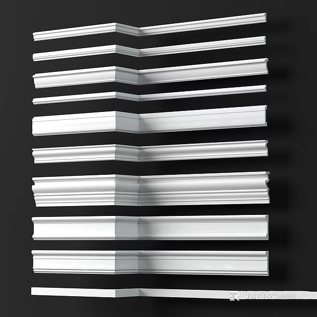 White Decorative Corner Molding With Different Styles For Interior Decoration Arranged On Black Background 3d model 